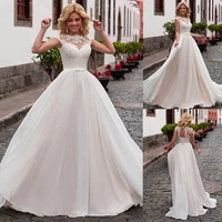 charming chiffon jewel neckline a line wedding dress with lace appliques belt lace up bridal dress vestidos de 15