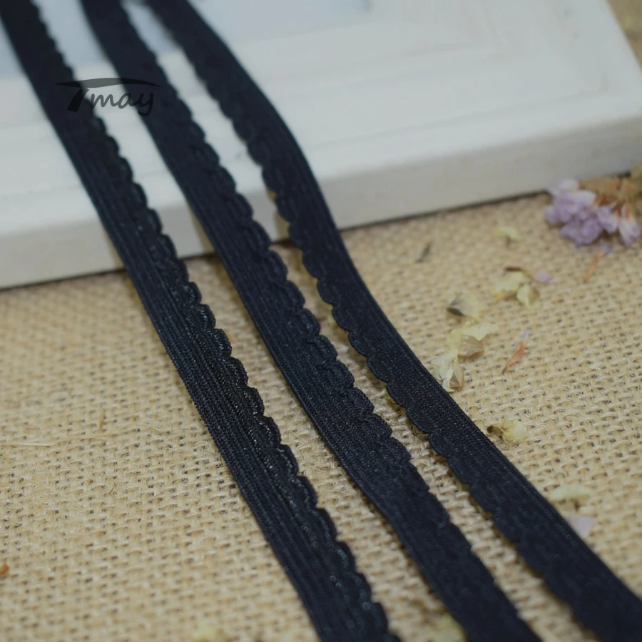 283 Solid Pure Black Elastic Bands Stretch Lace Ribbon Edge 8yards Trim Underwear pant Kids Hair Tie Use Spandex Rubber Bands