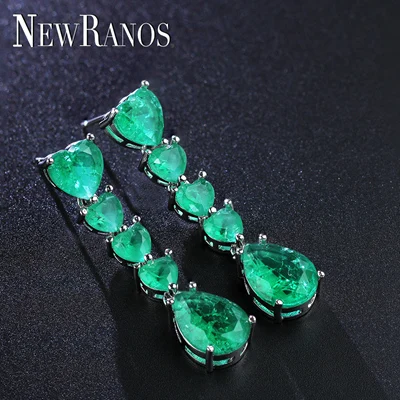 green -white plated Newranos, длинные висячие серьги, любовь, сердце, сплав, камень, серьги, Винтажные висячие серьги, массивное ювелирное изделие, женский подарок EFX0031012 - Окраска металла: green -white plated