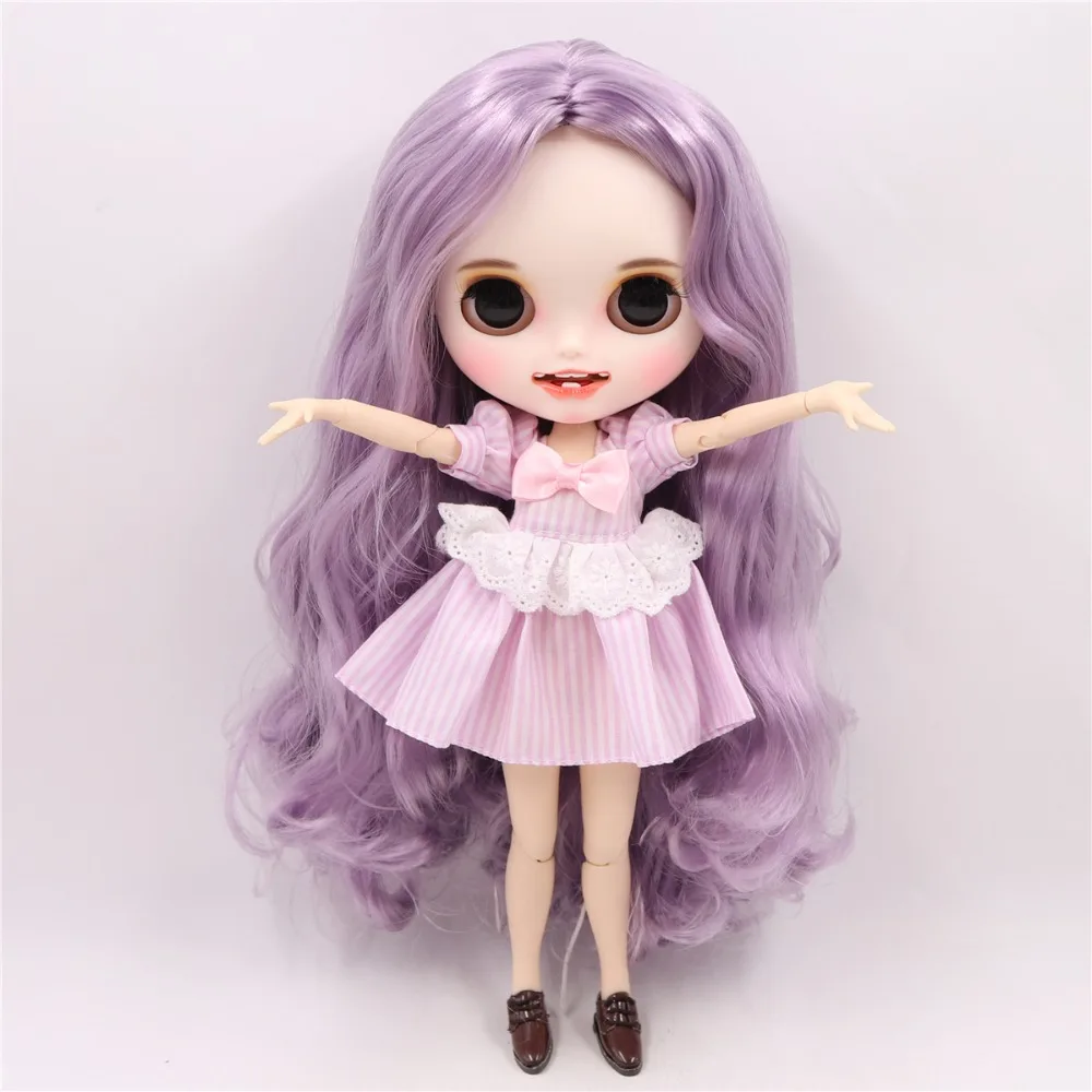 1/6 bjd фабрика blyth кукла с яркой кожей шарнир тело бледно-фиолетовый фиолетовые волосы, новое матовое лицо с зубами, 30 см BL1049