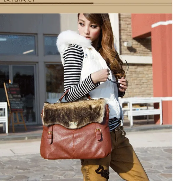 2012 Free shipping high quality handbag with fur fashion totes bags women winter bag | Багаж и сумки