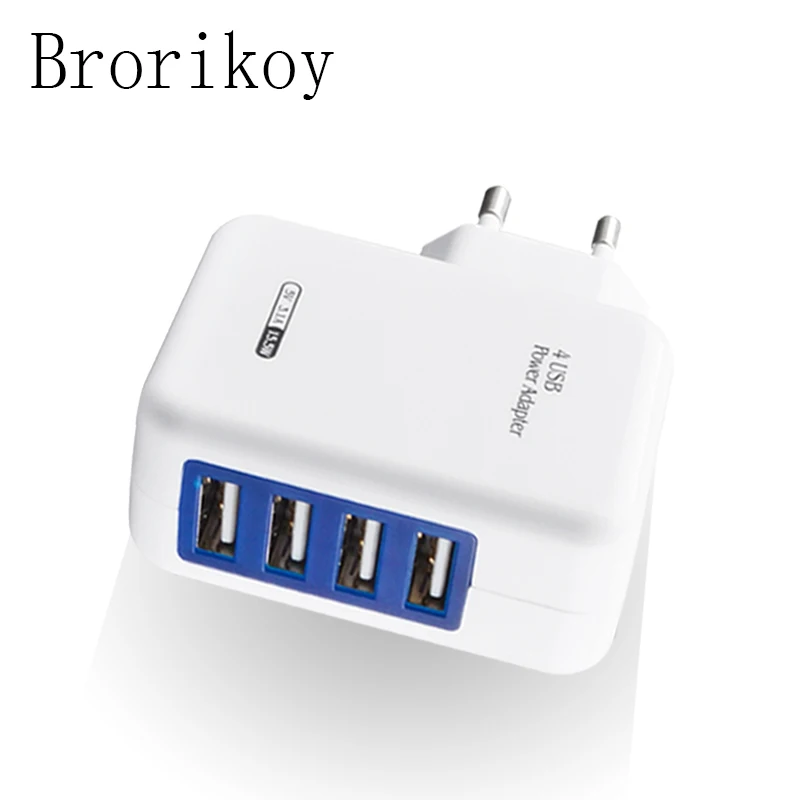 

Brorikoy USB Smart Charger 4 Ports EU Plug Multiple Wall Adapter Mobile Phone Device 5V 3A Charge Fast Charging for iPhone iPad