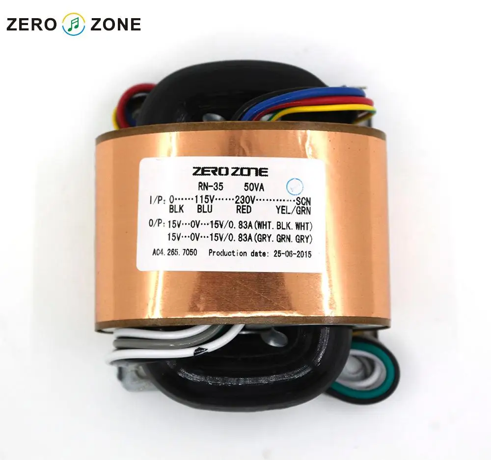 GZLOZONE 115V/ 230V 50W (50VA) Dual 15V / 0.83A R-type Transformer With Copper Foil Shield | Электроника