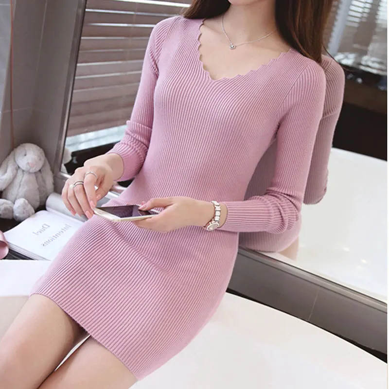 New style Korean knitted sweater in autumn and winter slim medium length long sleeved | Женская одежда