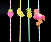 120pcslot paper straws flamingo strawberry pineapple lemon juice drinks straws birthday wedding party baby shower decorating