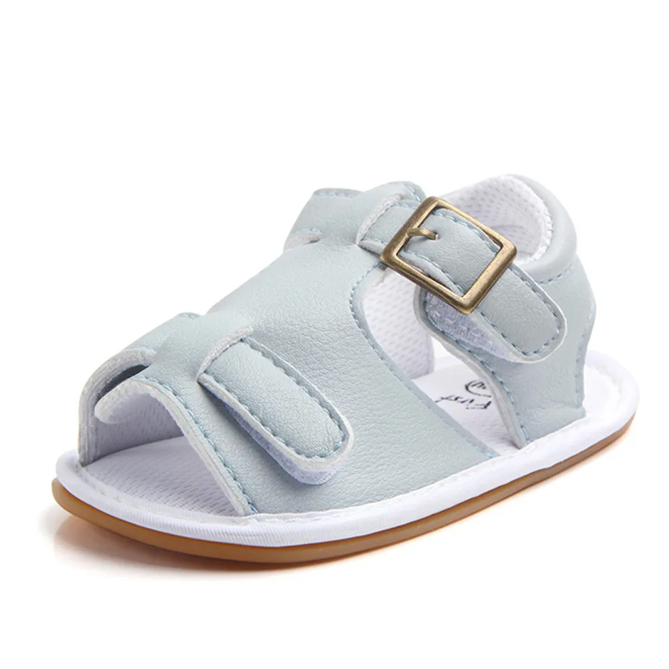 Light Blue Детские сандалии; обувь для новорожденных из искусственной кожи на мягкой подошве; летняя противоскользящая детская кроватка; обувь с резиновой подошвой - Цвет: Light Blue