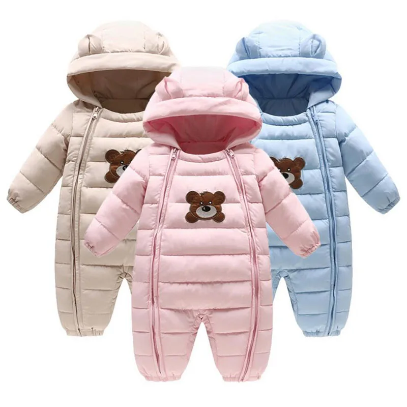 Детские Зимние Боди с рисунком медведя Цельная хлопковая плотная стеганая