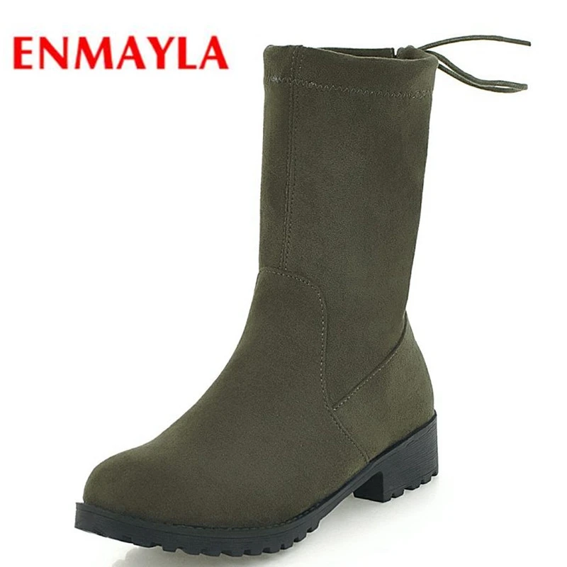 Женские ботильоны на шнуровке ENMAYLA с круглым носком зимние модные ботинки