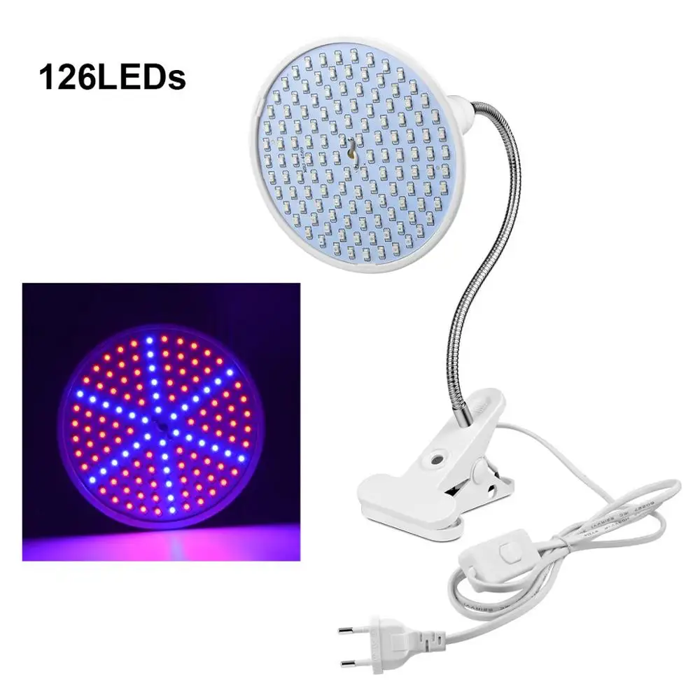 126LEDs with Holder Светодиодный светильник для роста растений, цветов, полный спектр, светодиодный светильник для выращивания, E27 лампа с держателем на зажиме, гидропоника, фито-лампа - Испускаемый цвет: 126LEDs with Holder