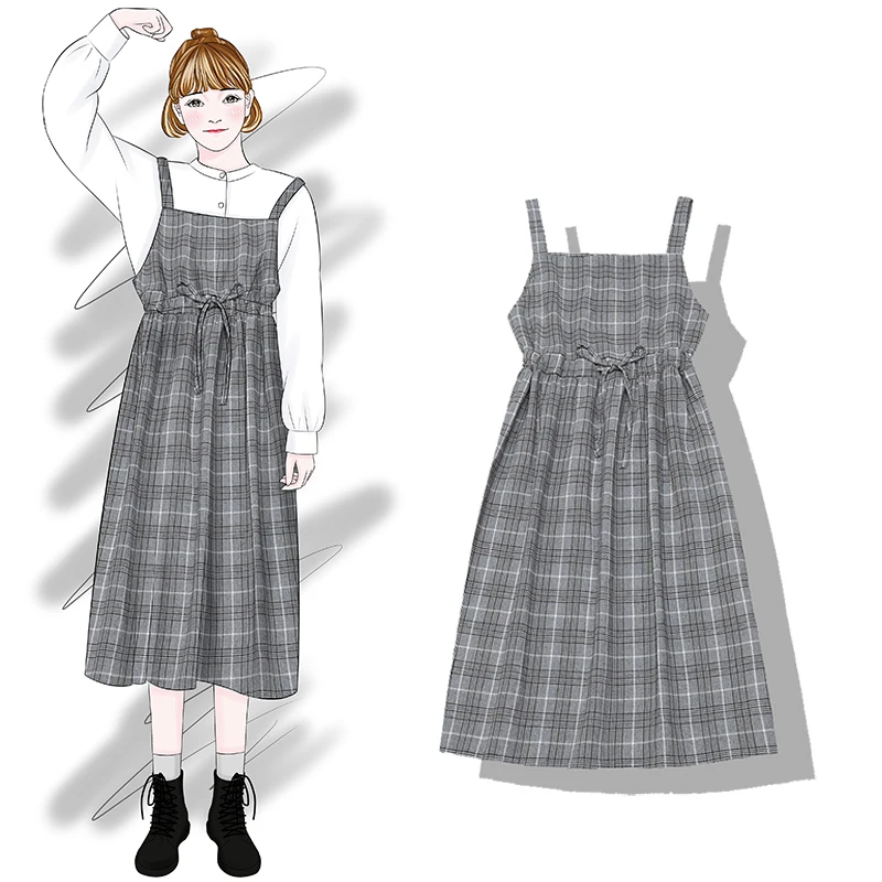 Весеннее длинное британское клетчатое платье на бретелях 2019 Новая модная