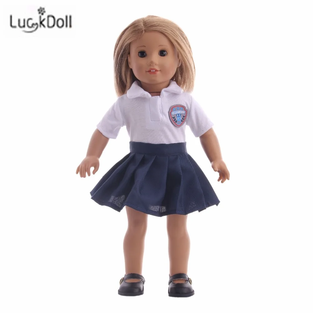 LUCKDOLL маленькой девочки, школьная униформа, гребень+ зеркало, 2 флаконы для духов, 2 щипцы для завивки волос, расческа, ракетка для игры в бадминтон, для 18 дюймов американская кукла