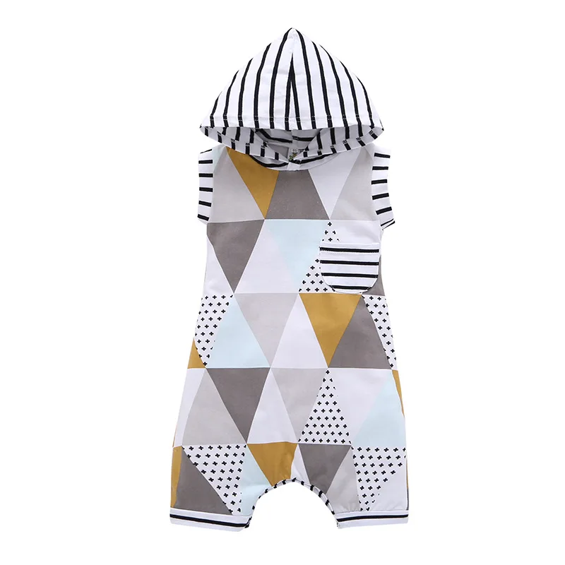 1pcs Fashion Summer Baby Boy Kid Clothing Hooded Sleeveless Cute Jumpsuit Outfits Geometric pattern Boys Clothes |