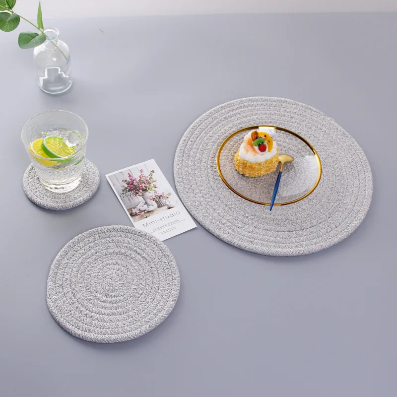 Light Grey colorful Ручная тканая хлопковая веревка кухонная салфетка-подставка обеденный стол коврики Западная Посуда изоляционные прокладки Нескользящие горшок Чаша Блюдо чашки Подставки - Цвет: Light Grey colorful