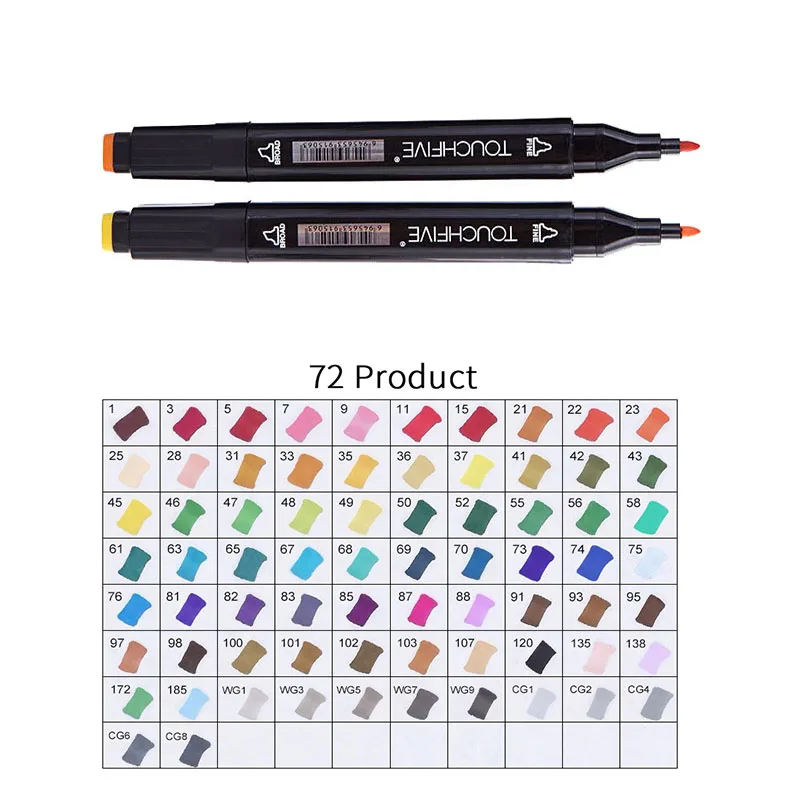 BLACK-72PRODUCT TOUCHFIVE 168 цветов художественные Маркеры Набор ручек с двойной головкой ручка для рисования манга маркер для окрашивания выдвижных ящиков поставки Студенческая ручная краска - Цвет: BLACK-72PRODUCT