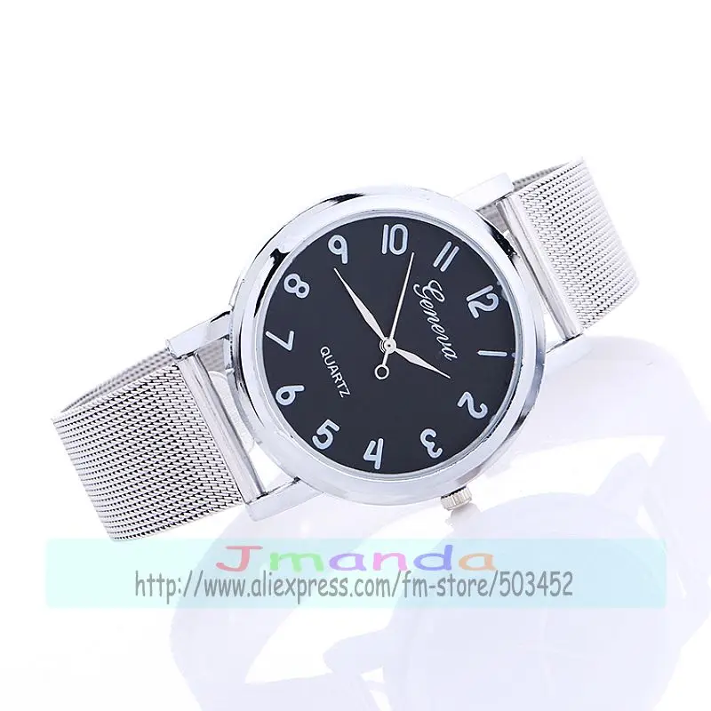 100 шт./лот Модные женские кварцевые часы с сетчатым браслетом серебряный ремешок