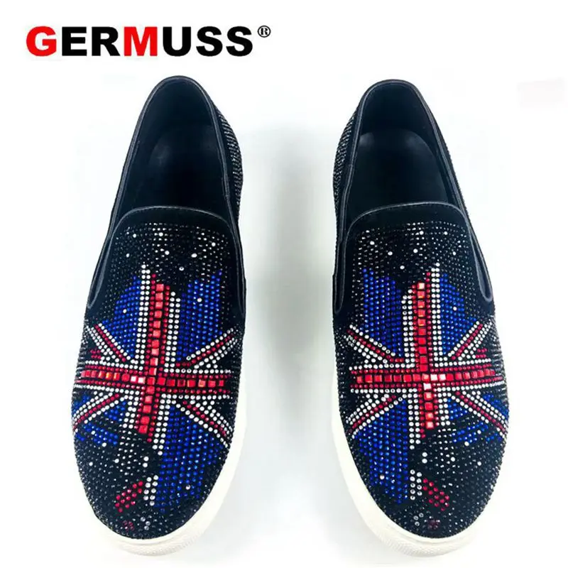 

Men brand designer rivet us flag shoes Causal Flats Moccasins 2021 Male High Top Rock hip hop mixed color shoes For Man