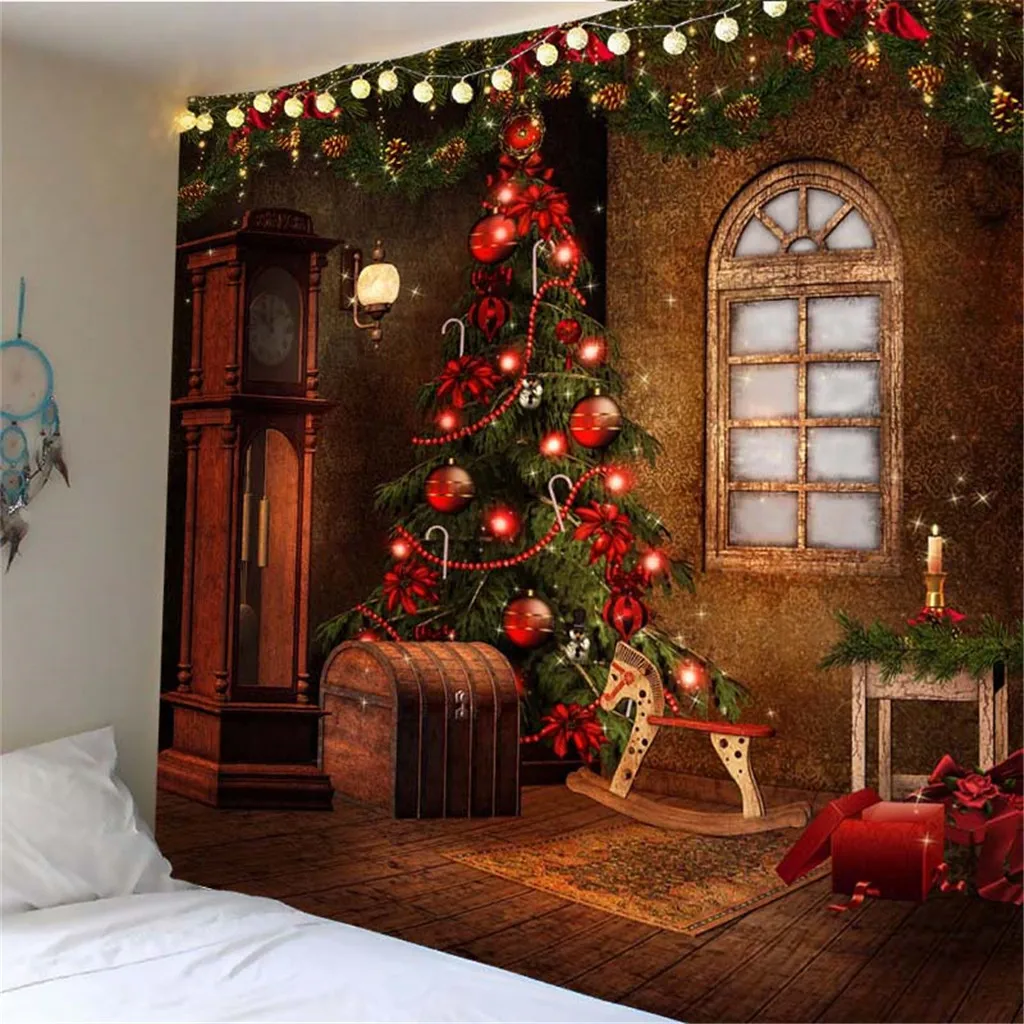 Xmas Tree 1 Рождественский гобелен Санта Клаус олень хлопья печать Настенный декор гобелены фон 71 дюймов - Цвет: Xmas Tree 1