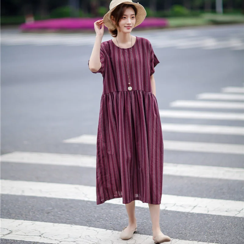 SCUWLINEN 2019 летнее женское платье винтажное Полосатое с коротким рукавом высокая