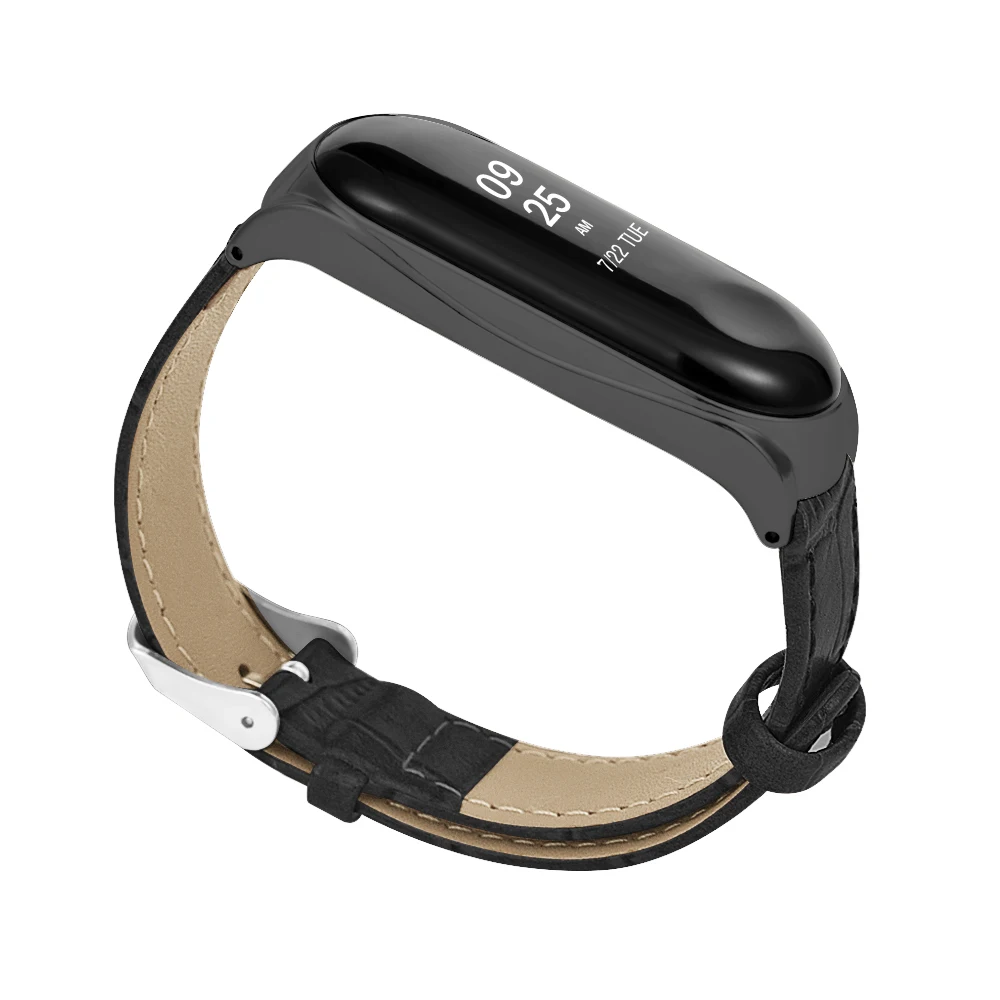 HANGRUI mi band 3 Кожаный ремешок Смарт-часы для Xiaomi mi band 3 умный Браслет для женщин и мужчин с металлической пряжкой бамбук черный коричневый