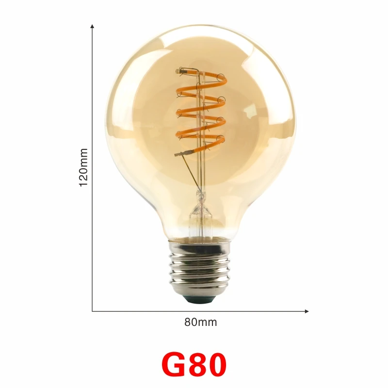 G80 E27 4W LARZI затемнения Edison лампа 4 Вт 40 Вт 220V Ретро Винтаж светодиодный спираль лампа накаливания светильник лампочка 2200K C35 T10 T45 A19 A60 ST64 G80 G95 G125 - Цвет: G80 E27 4W