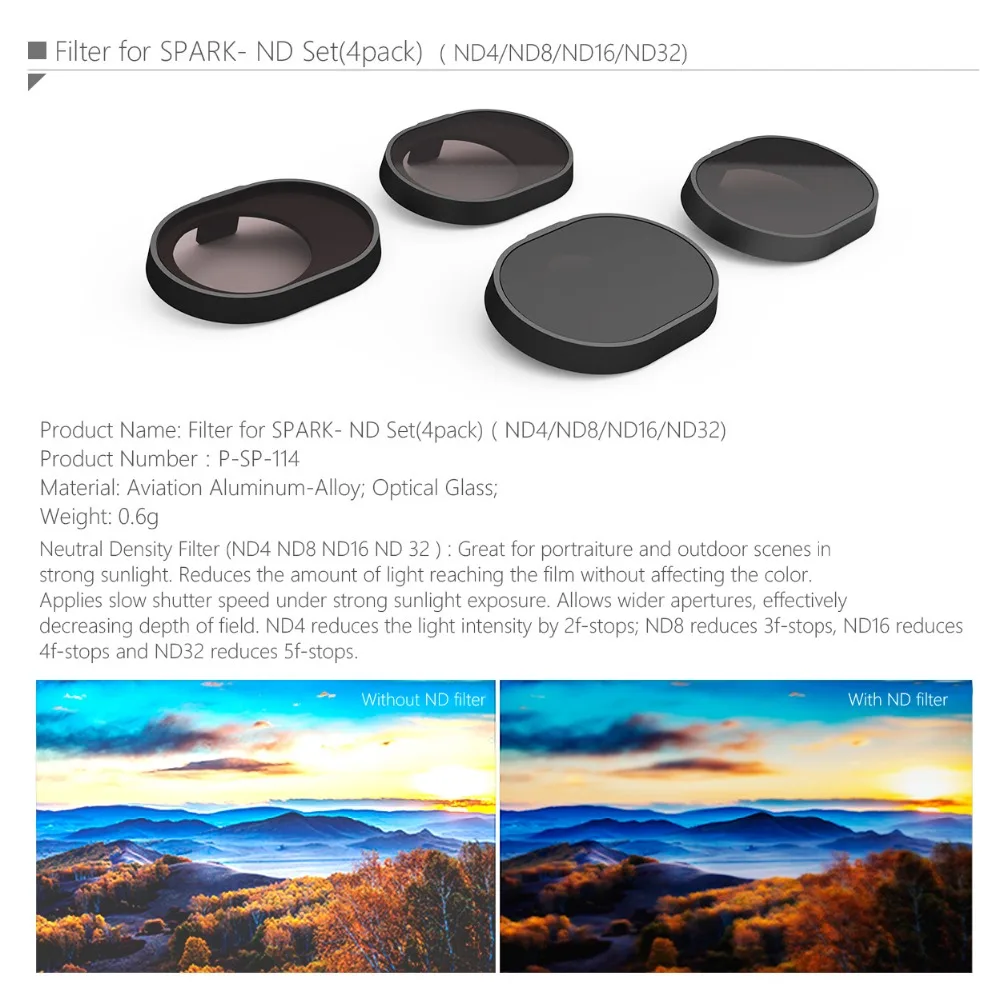 PGYTECH фильтр для DJI Spark Lens фильтры UV+ CPL+ ND4+ ND8+ ND16+ ND32+ ND64 фильтр Дрон карданный объектив камеры RC аксессуары