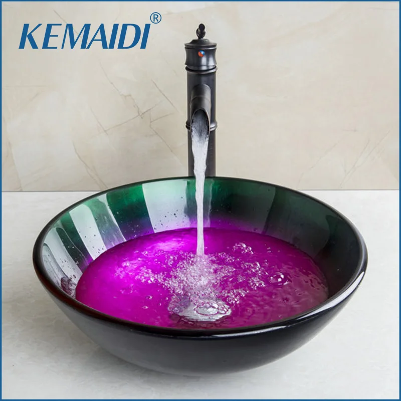 KEMAIDI стеклянная раковина для туалета + черная латунная с маслом Bamboom