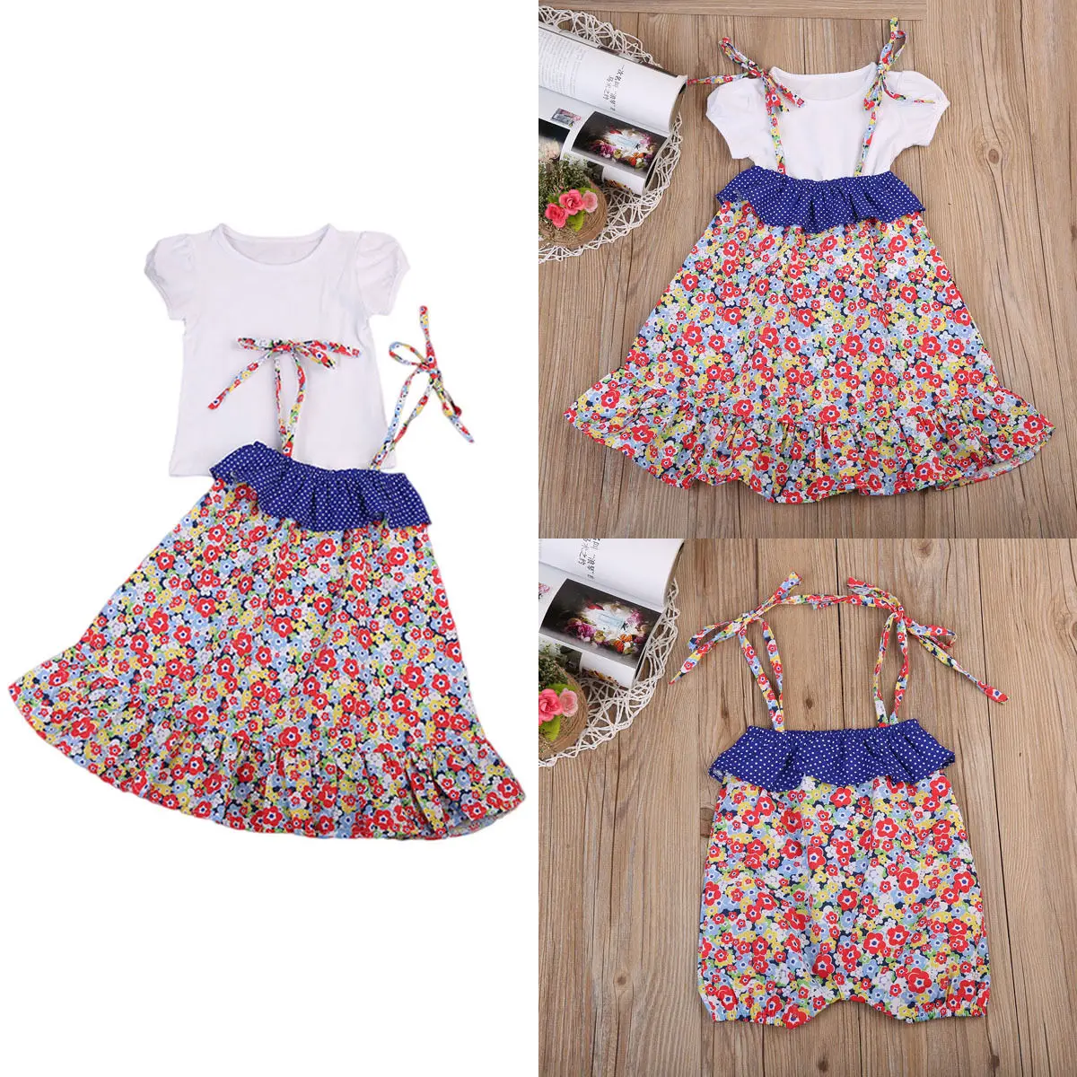 pudcooco Infant Newborn Toddler Fashion Sister Baby Casual Halter Romper Kids Girl Tops T-shirt Dress Floral Clothes Set | Мать и ребенок