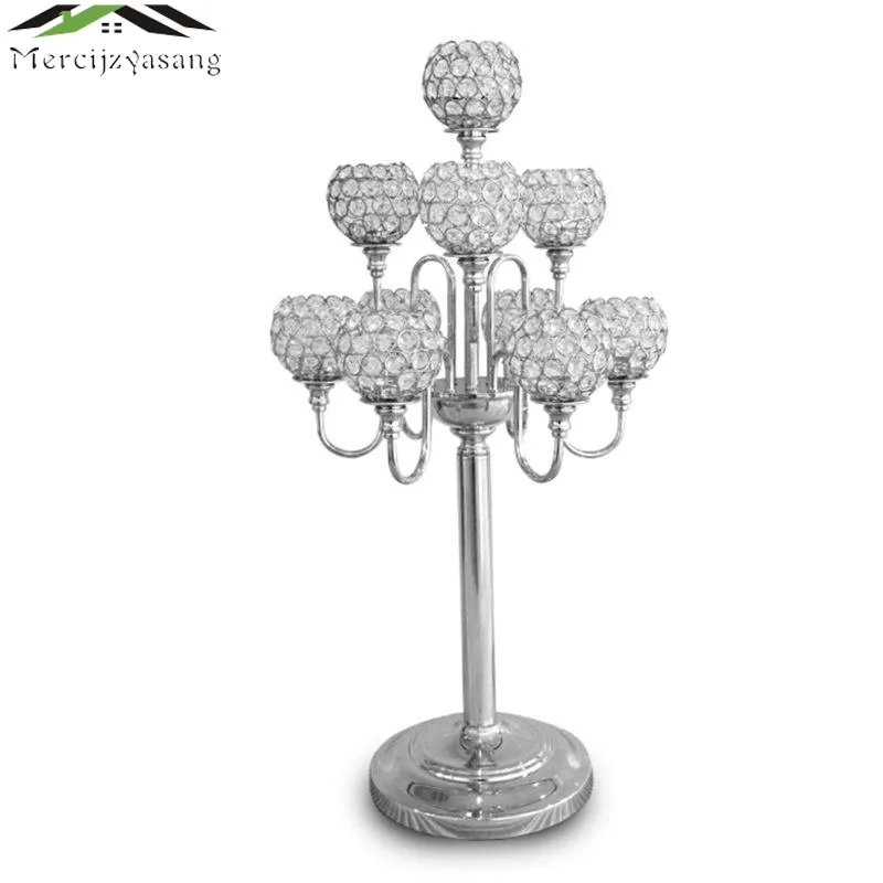 

2PCS/LOT Metal Gold Candle Holders 83CM 5-Arms With Crystals Stand Pillar Candlestick For Wedding Portavelas Candelabra 02902