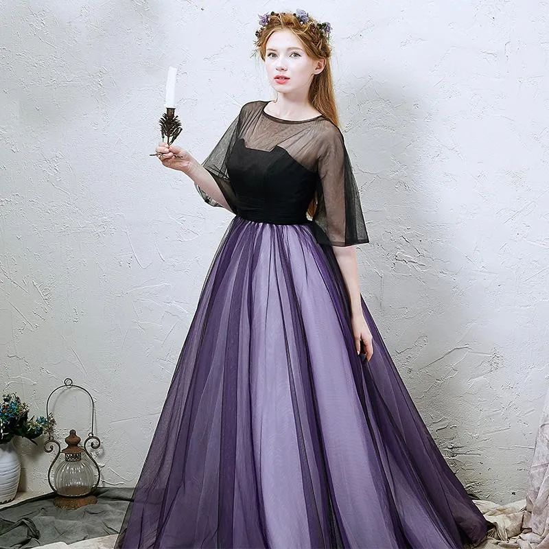 Custom Made Черный и Фиолетовый Вечернее Платье Тюль Выпускного Вечера Линия Половина