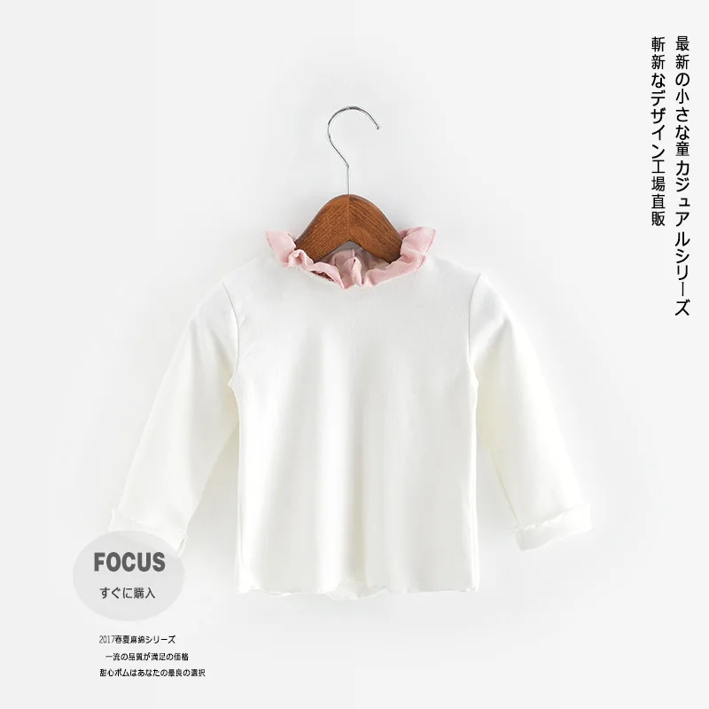 pink neck Коллекция 208 года, футболка Muxi детские топы и блузки с цветочной горловиной, 4 цвета детские футболки с длинными рукавами для маленьких девочек и мальчиков - Цвет: pink neck