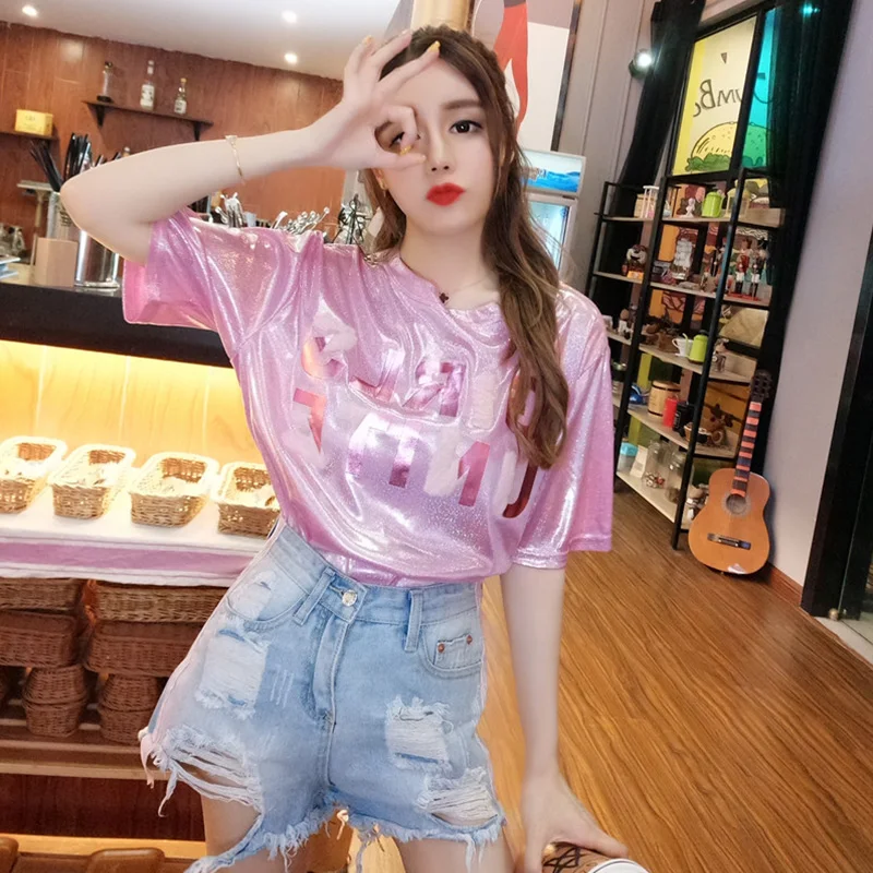 Женская футболка с коротким рукавом Повседневная Свободная круглым вырезом