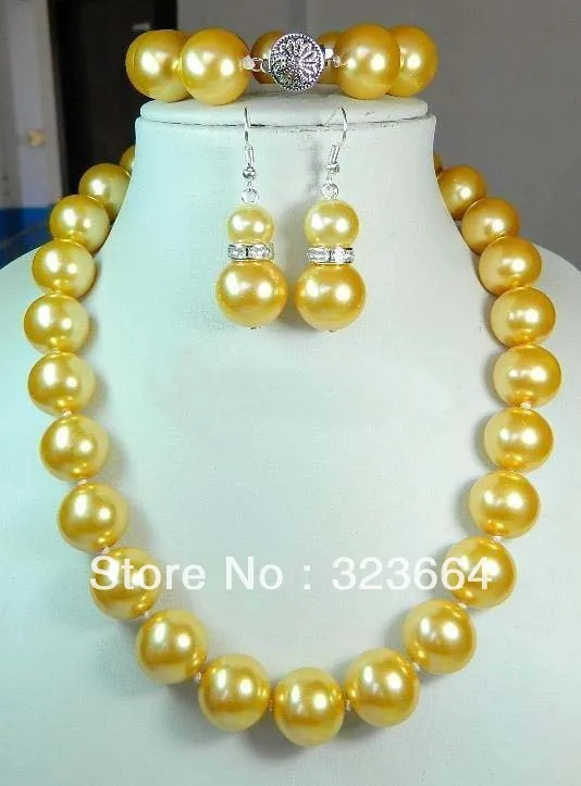 Горячая продажа! Набор AAA 16 мм жёлтое жемчужное ожерелье с ракушками из южного