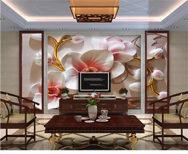 Custom 3D Photo Wallpaper Mural Living Room TV Backdrop Butterfly Orchid Flower Relief 3d Picture Home Decor | Обустройство дома