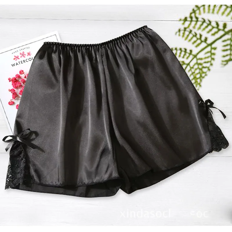 black-bowknot Летние шорты для сна размера плюс, женские безопасные короткие леггинсы, сексуальная свободная верхняя одежда, популярные штаны, черная белая кожа, домашняя ночная рубашка - Цвет: black-bowknot