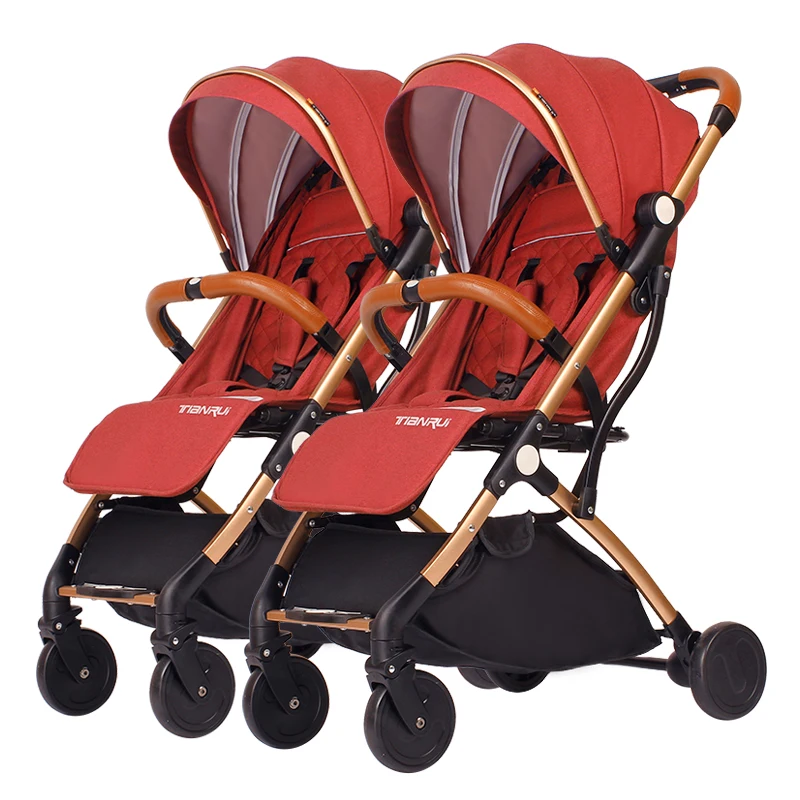 TIANRUI twins детская коляска на колесиках может присесть и расколоть Детские Портативные складные два ребенка двойной автомобиль - Цвет: Темно-бордовый
