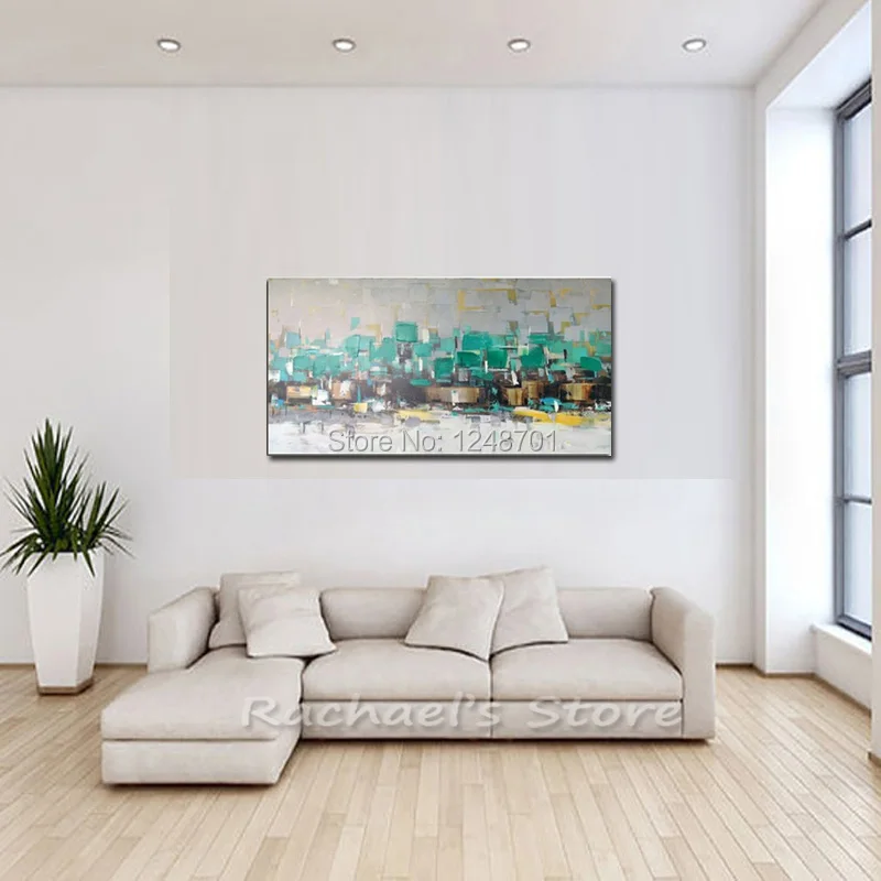 

100% Hand Painted New Large Abstract Oil Paintings On Canvas Turquoise blue Wall Art Paintings Pictures Living Room Home Decor