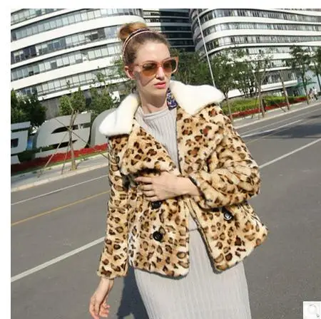 Женская куртка из искусственного меха лисы s/9xl леопардовая Короткая Меховая с