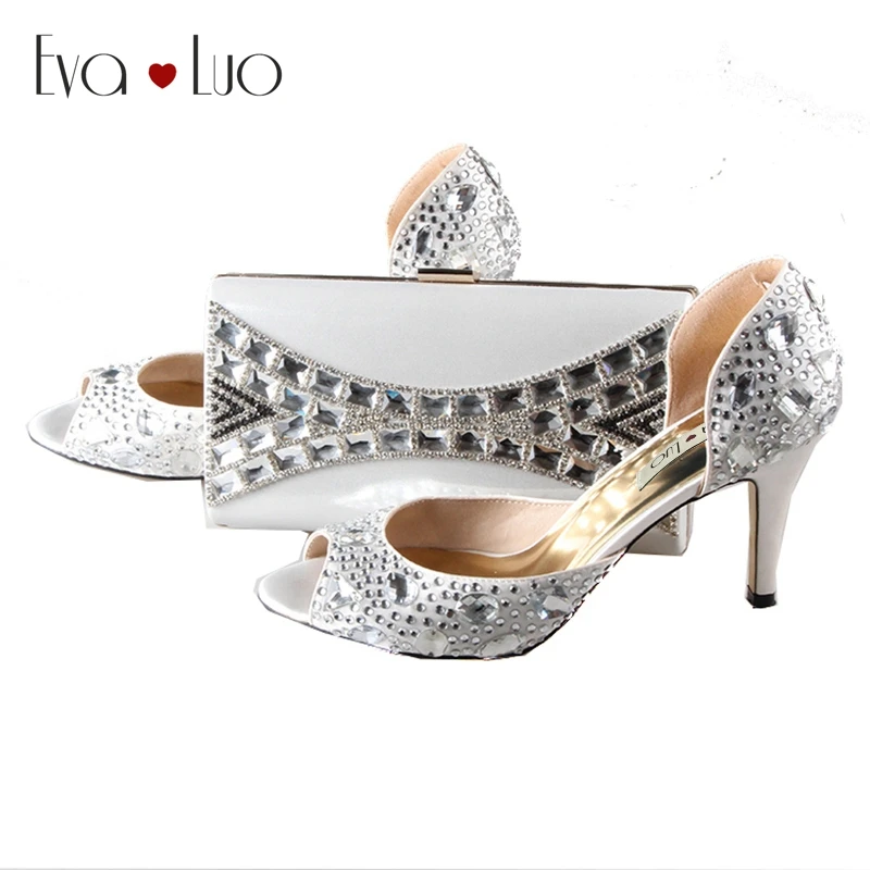 BS009 изготовленные на заказ серебряные стразы туфли и подходящая сумка набор