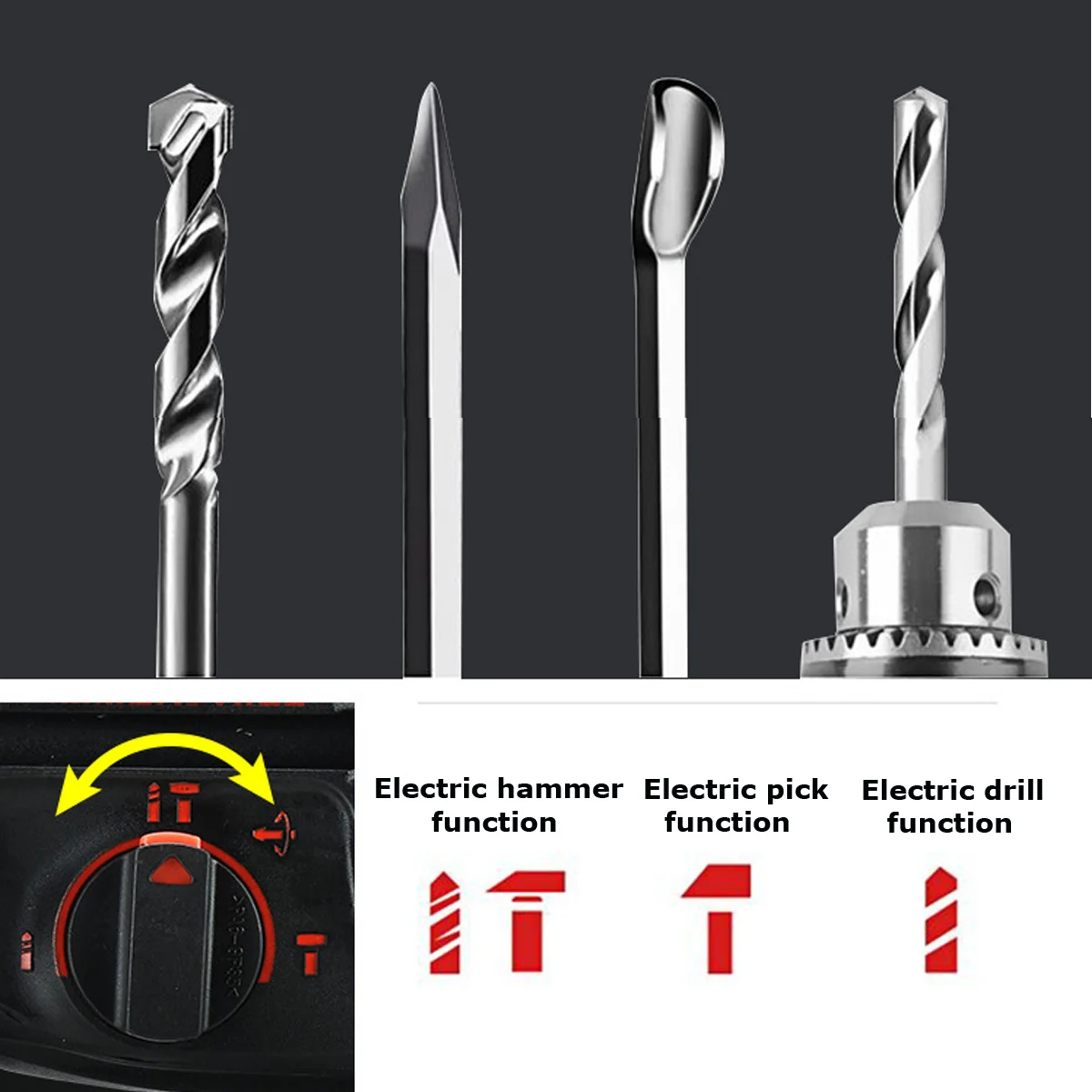 3 in 1 Multifunction Rechargeable Cordless Brushless Hammer Drill 100-240V Home Power Tools Impact Drill Household Drill