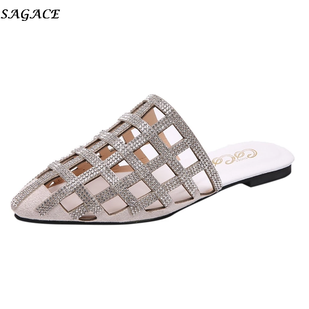 Шлепанцы SAGACE женские с заостренным носком сланцы модная ажурная обувь плоская