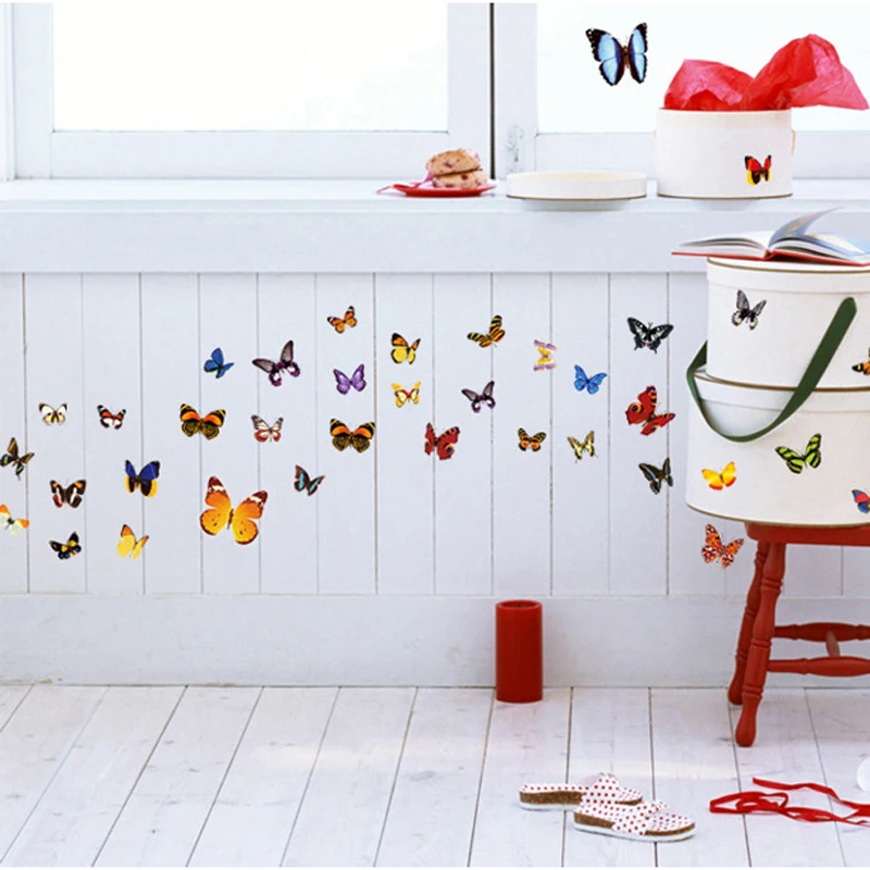 Colored 81 Butterflies 3D Wall Sticker DIY Wall Art Decals Living Room Romantic Flower Butterfly Stickers Home Decor Wallpaper