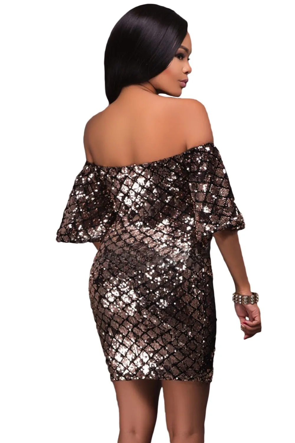 Dearlove Осень party dress Элегантный Слэш Шеи Спинки Bodycon Dress Половина Рукава С Плеча
