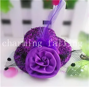 purpleD Пряжа, перья, цветы, рождественские шапки, маленькая шапка, Детские аксессуары, аксессуары для волос, Детские аксессуары, заколка для волос - Цвет: purpleD
