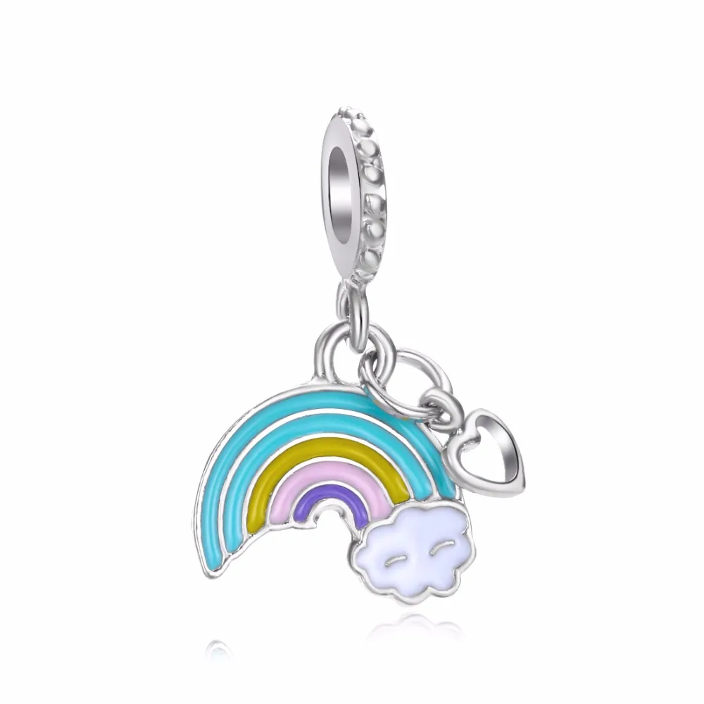 925 Silver Making DIY Charms Pandent Rainbow beads charms with crystal fit European bracelets and necklace AY0775 | Украшения и