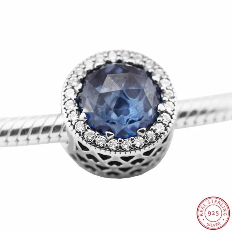 Moonlight Blue Crystal& Clear CZ сияющее сердце Шарм бусины для женщин ювелирные изделия DIY Fit PANDORA талисманы Серебро 925 FL469