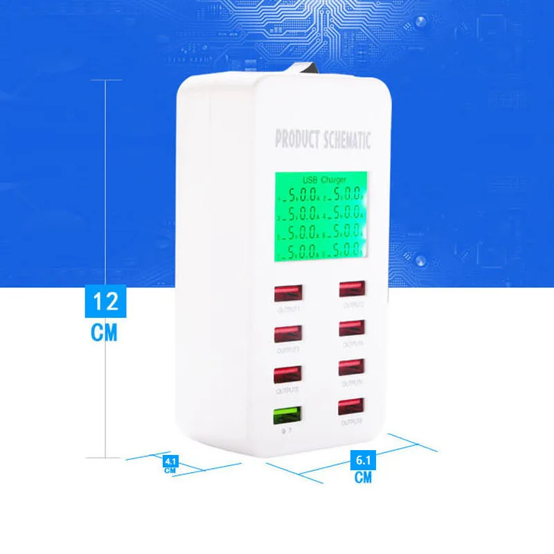 Новое зарядное устройство USB 8 портовое умное QC3.0 чип зарядки Type c интерфейс с ЖК