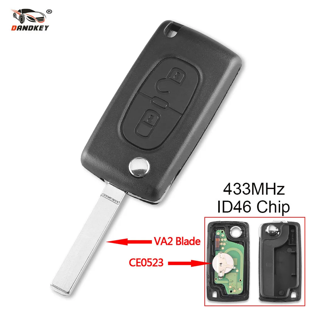 DANDKEY ce536 VA2/hu83 2B PCF7941 ID46 433 МГц флип-ключ для автомобиля для Citroen C2 C5 C3 C4 C6 C8 для peugeot 307 308 107 207 407 408