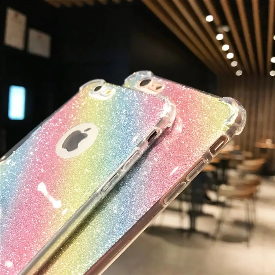 Противоударный блестящий чехол 2 в 1 для iPhone 7 Plus SE 6 6S 8 X XR XS MAX Радужный из ТПУ Huawei Mate