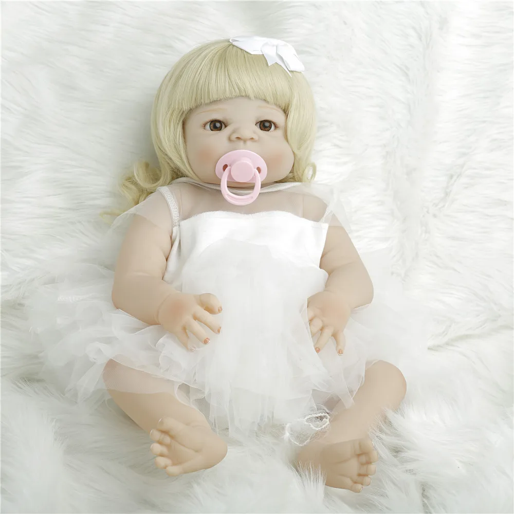 SanyDoll 22 дюйма 57 см полностью силиконовая кукла для новорожденной девочки игрушки