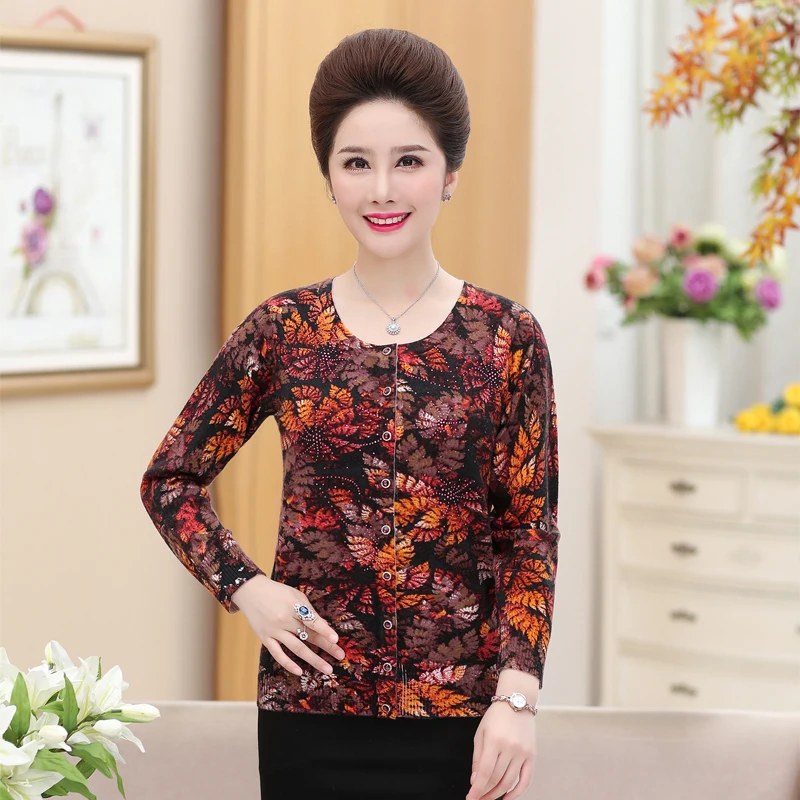 ASLTW Cardigans Women 2018 New Autumn O Neck Sweater High Quality Soft Print Leaf Single Breasted Cashmere Female Cardigan |